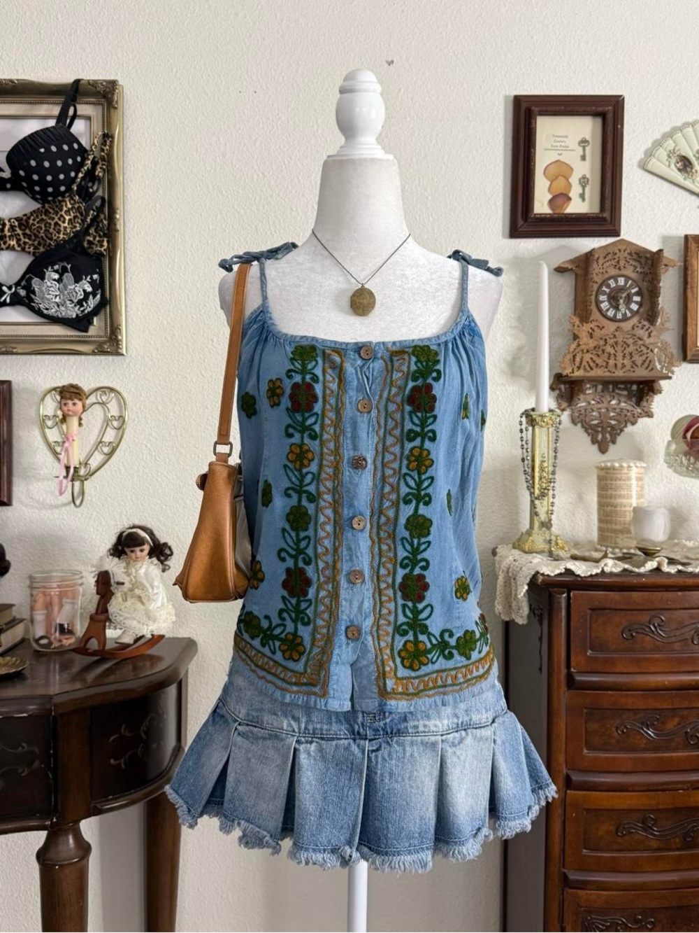 Y2k Boho whimsical fairy grunge floral embroidered blouse